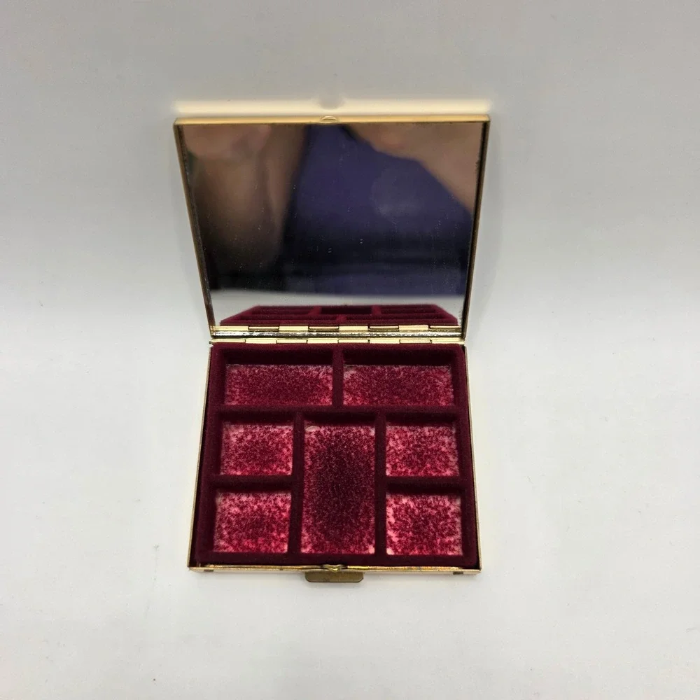 Vtg MCM Butterfly Enamel Vanity Set 4pc Pill Box Card Case Mirror Picture Frame